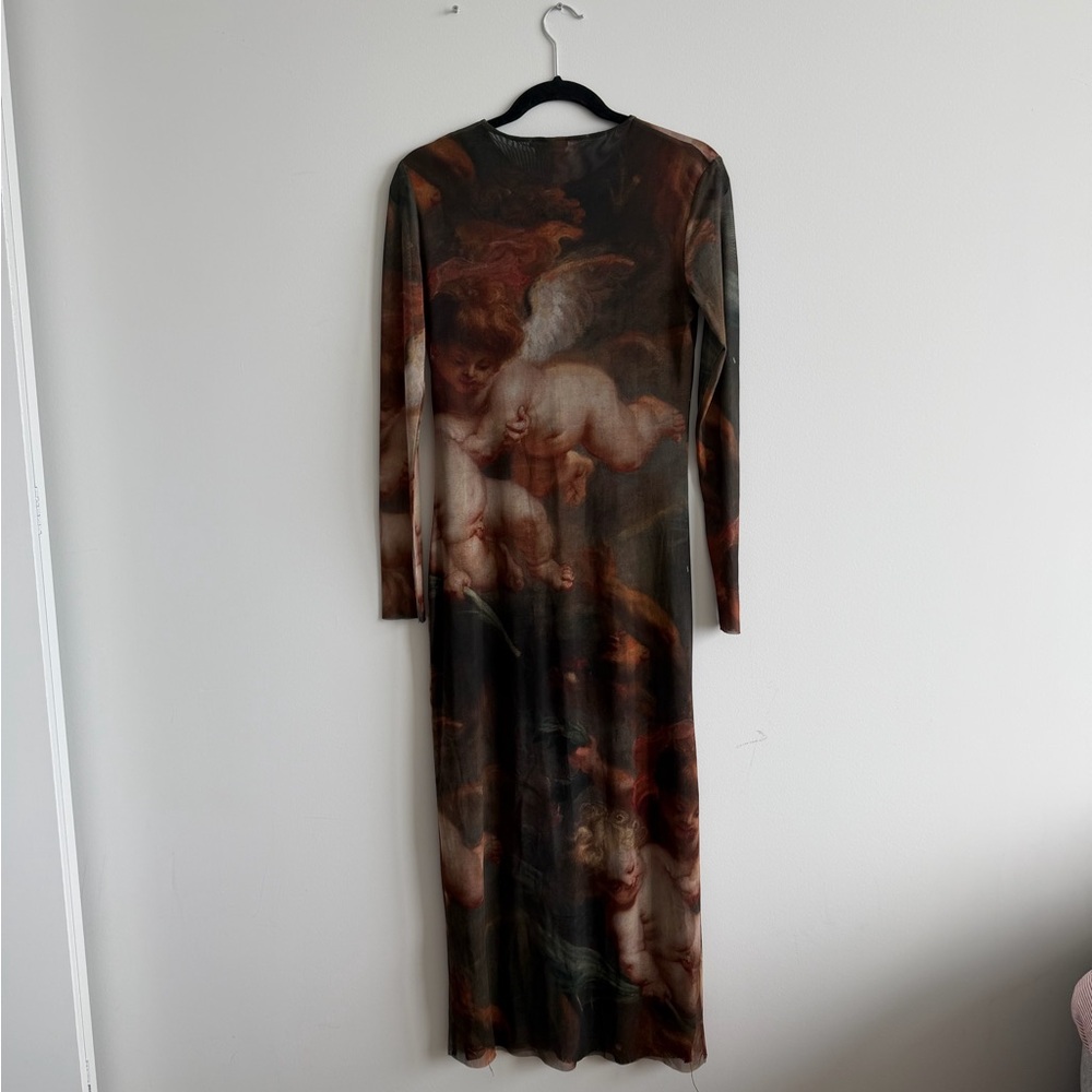 Zara Rubens Angel Art Print Mesh Maxi Dress Size M - Picture 2 of 6